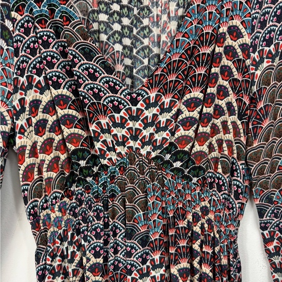 Anthropologie Maeve Size Small Monaco Empire Fan Peacock Print Boho Dress - Picture 7 of 9